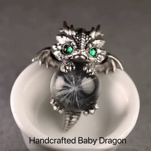 Handcrafted Sterling Silver Baby Dragon Necklace,Opal Magical Crystal Ball,Mystical Charm,Kid Birthday Gift,Baby Shower,Mothers Day Gift