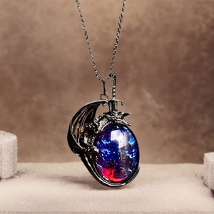 Silver Dragon Opal Necklace,Purple birthstone,Blue Birthstone,SilverBracelet,Vintage Jewelry,Kid birthday gift,Titanium chain,Valentines gif