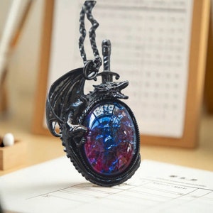 Handcrafted Opal Dragon Bronze Necklace,Unique Design,medieval necklace,gift for,Aritsan Crafts,Blue Opal,Birthstone Necklace,Father’s Day