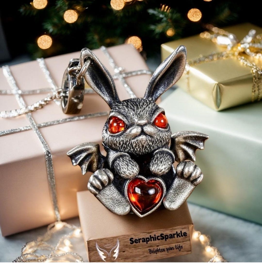 Sterling Silver Winged Rabbit Necklace: Gemstone Heart Pendant - Etsy