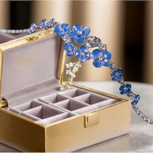 Silver Forget Me Not Bracelet,Blue Flower Jewelry,Unique Design,Anniversary gift,Dainty Bangle,lucky charm,birthday gift,Friendship Gift