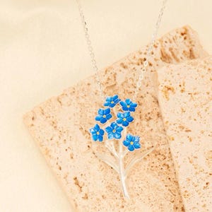Handmade Sterling Silver Forget-Me-Not Necklace: Blue Floral Jewelry