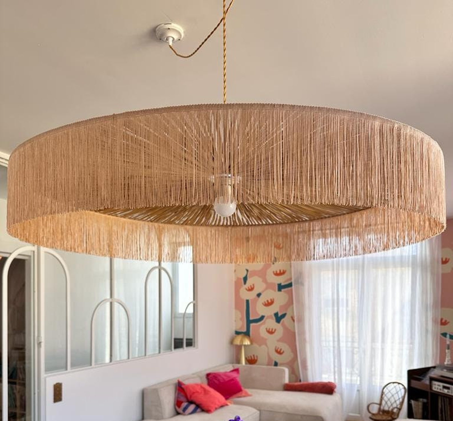 Lustre Raphia Luminaire en Raphia Suspension Parasol à Franges 100cm - Etsy France