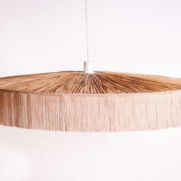 Luminaire en Raphia - Suspension Parasol à Franges - 100cm