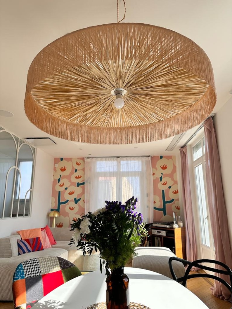 Lustre Raphia Luminaire en Raphia Suspension Parasol à Franges 100cm - Etsy France