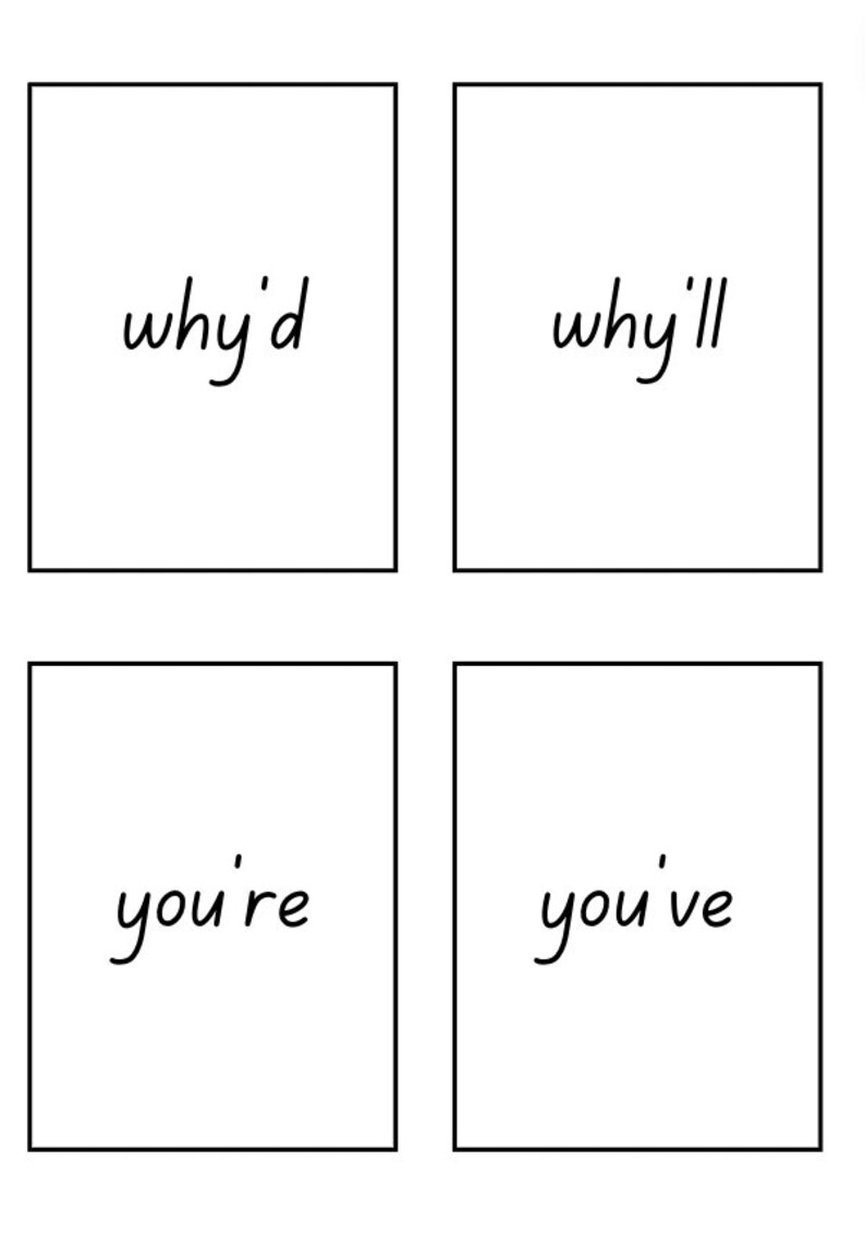 Printable Contractions Flashcards - Etsy