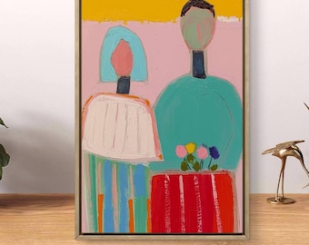 Abstract Couple Oil-Style Painting: Modern Figurative Art (Digital Download)