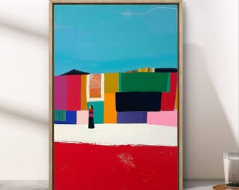 Modern Woman Cityscape Oil Painting: Abstract Printable Art (Digital Download)