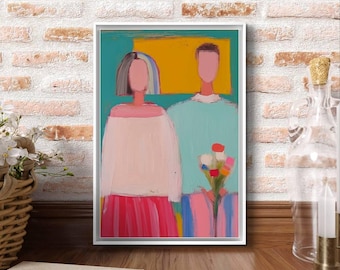 Figurative Oil-Style Painting: Contemporary Couple Art (Digital Download)