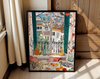 Window view illustration wall decor, digital art prints, digital printable download