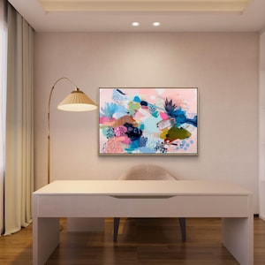Impressão de arte abstrata colorida: decoração de parede grande e brilhante (download digital), impressão para sala de estar