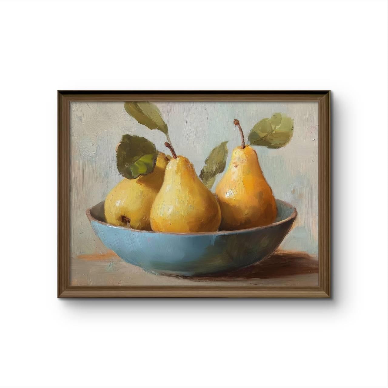 Vintage Pears Still Life Oil Painting Print: Neutral Kitchen Wall Art (Digital Download)