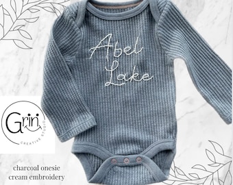 Name Hand Embroidered Infant Bodysuit - Waffle Knit