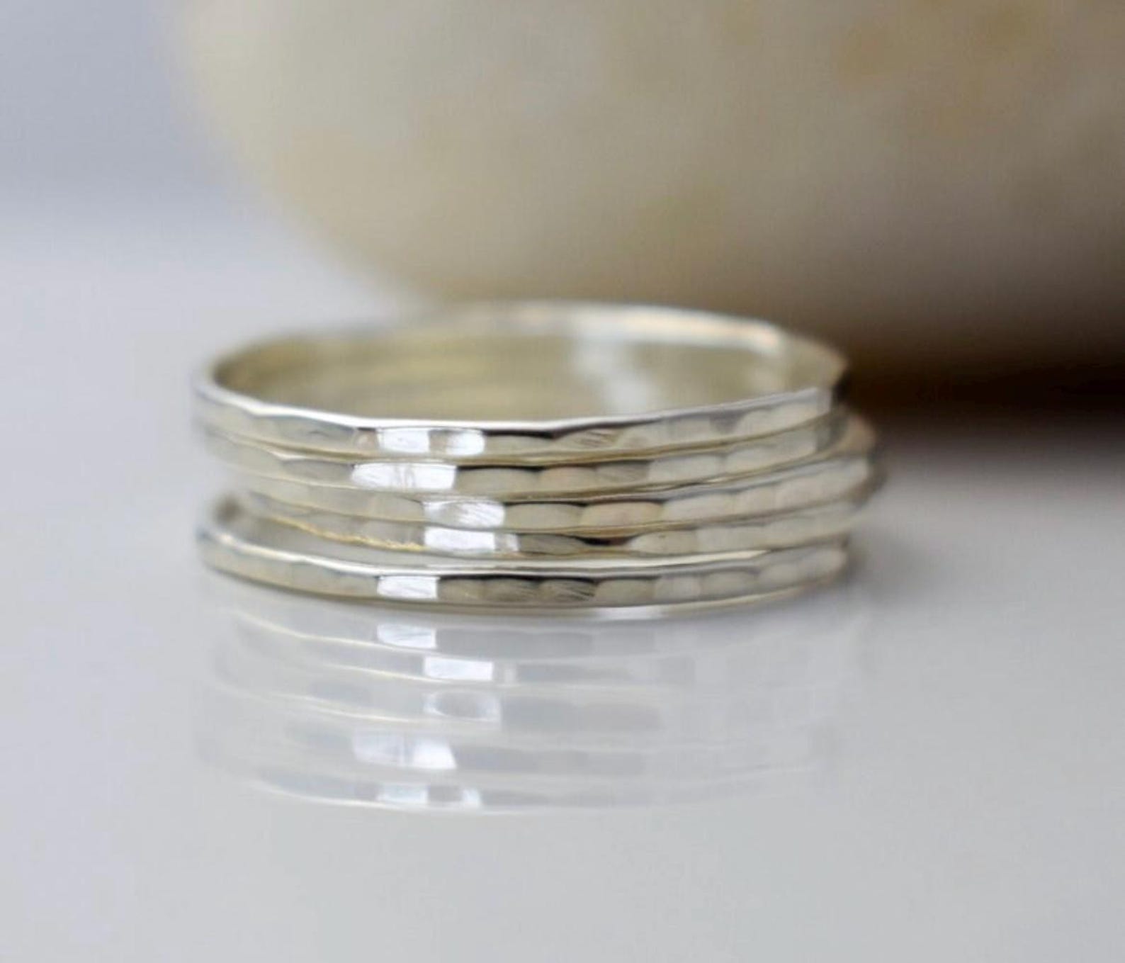 Skinny Hammer Textured Stacking Ring in Recycled Sterling Silver Thin ...