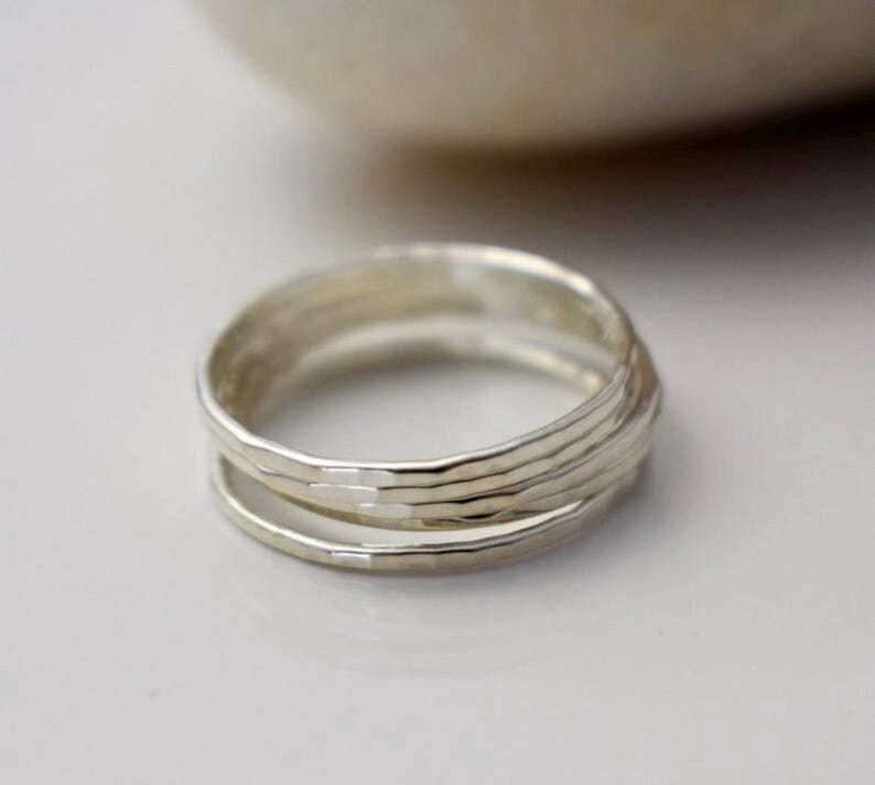 Skinny Hammer Textured Stacking Ring in Recycled Sterling Silver Thin ...