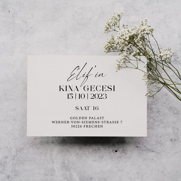 Kina Gecesi Card // Invitation // Henna Evening // Modern // Minimalist // Simple