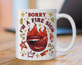 Funny Fire Sign Mug: Retro Astrology Coffee Cup, Zodiac Gift