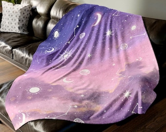 Celestial Blanket: Purple Pink Night Sky Throw, Space Decor