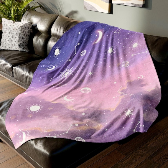 Celestial Blanket: Purple Pink Night Sky Throw, Space Decor