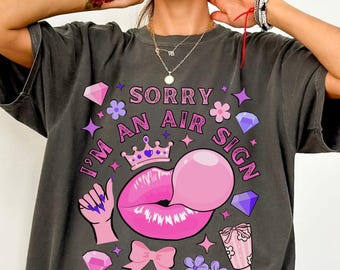 Air Sign Zodiac Shirt for Women, Gemini Libra Aquarius Astrology Tee, Cute Horoscope Gift, Pink Aesthetic Graphic Top, Zodiac Apparel