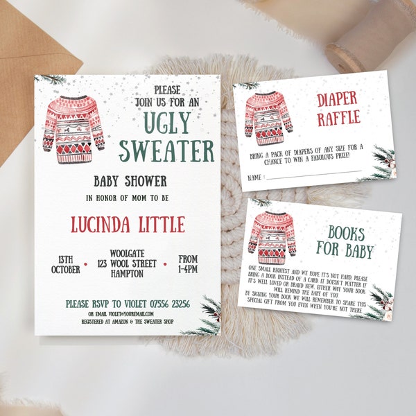 Ugly Sweater Baby Shower Invitation, Christmas Ugliest Party Invite, Editable Co Ed December Holiday Sweater Instant Download Invite BBS010