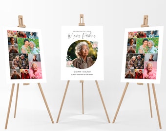 Funeral Photo Collage Welcome Sign, Celebration of Life Memorial Poster (Digital Template)