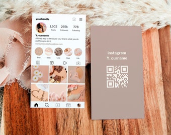 Modèle de carte de visite Instagram | Carte de visite QR Code | de visite moderne | Carte de visite réutilisable | Carte de visite Canva pour réseaux sociaux