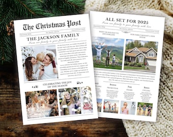 Christmas Newsletter, Newspaper Printable Card Template, Holiday Year in Review Card, Christmas Card with Photo, Editable Photo Holiday Card