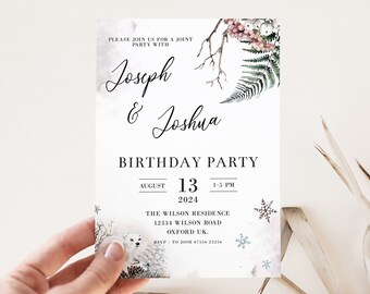 Joint Birthday Party Invitation Adult, Polar Bear Birthday Invite, Double Birthdays Editable Template, Joint Party Invitation, Adult Invite