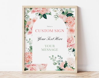 Baby Shower Custom Sign Pink and Green Floral, Girl Baby Shower, Baby Shower Sign Template, Blush Pink Floral Greenery BBS016