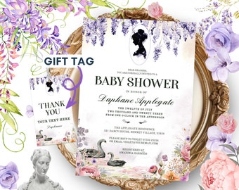 Romantic Purple Floral Baby Shower, Lady Duke Editable Baby Shower, Wisteria Regal, French Victorian Baby Shower Invitation, Regency Invite