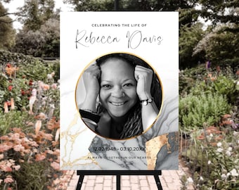 Funeral Sign Canva Template, Large Funeral sign, In Loving memory poster, Printable Funeral Welcome Canva Poster, Black and Gold Funeral