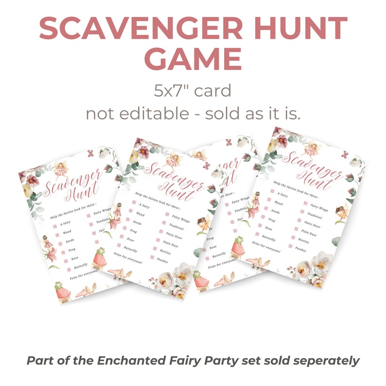 Fairy Scavenger Hunt Party Game Printable, Treasure Hunt Girls Party ...