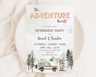 Travel Retirement Invitation, Adventure Awaits Editable Invite, Retirement Celebration Invite, Places Suitcase National Park template 030