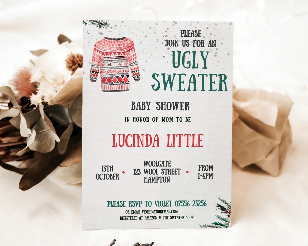 Ugly Baby Shower Sweater Invitation, Editable Eat Drink Be Ugly Party