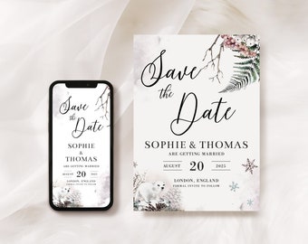 Winter Wedding Save The Date Template, Christmas Wedding Save The Date, Instant Download Winter Wedding, 100% Editable Text SD01