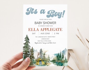 Camp Themed Baby Shower Invitation, Camping National Park Baby Shower, Outdoor Pregnancy Shower Invite, Adventure Awaits Boy Theme BBS032