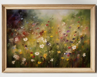 Vintage Blooming Wildflowers in Spring | Oil Painting | Printable Digital Art | 00044