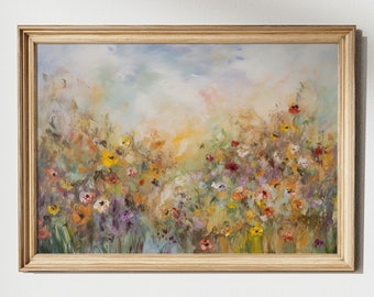 Vintage Wildflowers in Spring | Oil Painting | Printable Digital Art | 00043