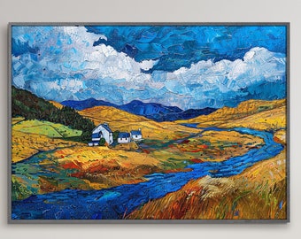 Scottish Highland Hues in Expressionist Blue | Oil Painting | Expressionism | Printable Digital Art | Original | 00054