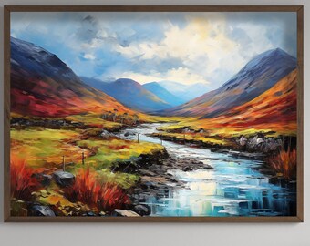 Vintage Highland Serenity | Impressionism | Oil Painting | Immediate Printable Digital Art | Original | 00055
