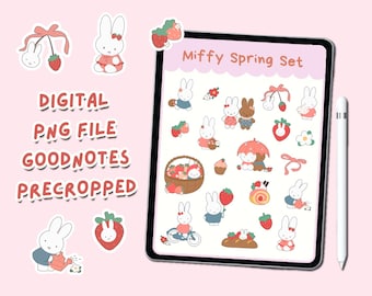 Miffy Bunny Sticker Set | Spring Strawberry PNG Files (Digital Download)
