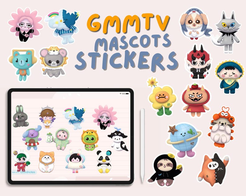 May include: A set of colorful stickers featuring cartoon characters. The stickers are themed around the GMMTV Mascots. The stickers are perfect for adding a touch of personality to laptops, water bottles, and other items.