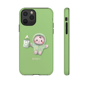 Babii Phone Case | OffGun GMMTV Thai Bl Actors | Cute Mascot Design | Clear & Matte Green iPhone Case