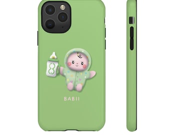 Custodia per telefono Babii / Attori thailandesi OffGun GMMTV / Design mascotte carino / Custodia per iPhone verde trasparente e opaco