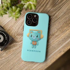 PermPoon Phone Case, iPhone, Samsung Galaxy | PondPhuwin GMMTV Thai Bl Actors | Cute Mascot Design | Clear & Matte Light Blue Phone Case