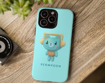 PermPoon Phone Case, iPhone, Samsung Galaxy | PondPhuwin GMMTV Thai Bl Actors | Cute Mascot Design | Clear & Matte Light Blue Phone Case