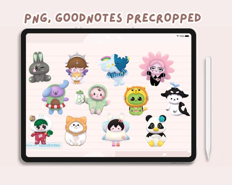 May include: A set of 12 digital stickers featuring cute cartoon animals in various poses. The stickers are designed in a colorful and playful style, with each animal having unique features and expressions. The stickers are perfect for adding a touch of whimsy to digital notes, planners, and other documents.