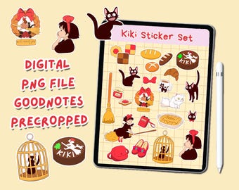 Kiki's Delivery Service Digital Stickers: Studio Ghibli Anime, Kawaii (PNG and Goodnotes Files)