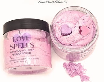 Sugar Scrub, Exfoliating Scrub, Love spells, Natural Body Scrub, Foaming Sugar Scrub, Whipped soap,Natural Skincare, Valentines Scrub, Scrub